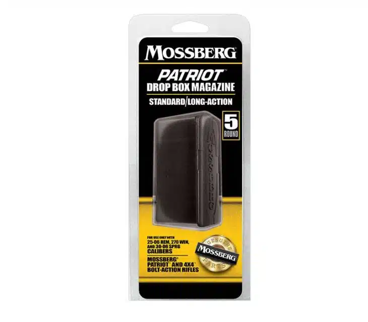 Mossberg Patriot Drop Box Magazine for long-action rifles, 5-round capacity, reliable and durable accessory.