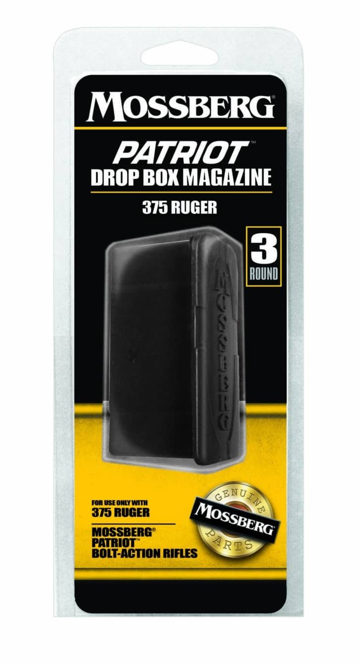 Mossberg Patriot Drop Box Magazine for .375 Ruger, 3-round capacity, durable and reliable design.