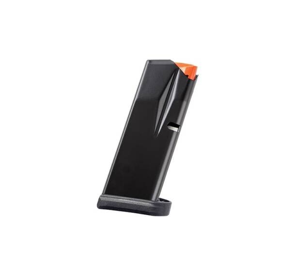 Black training magazine with orange follower for safe and efficient firearm practice. Model 95423de98.