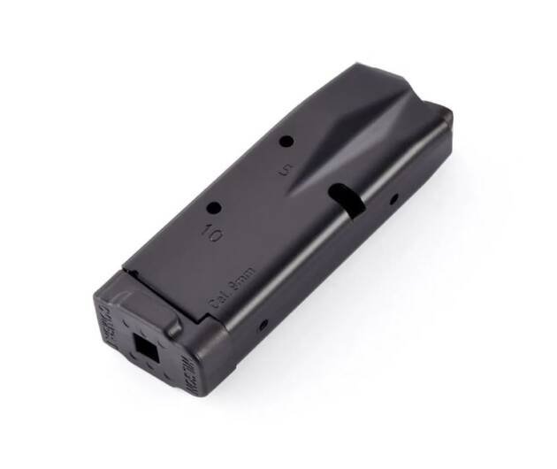 Durable black firearm magazine with capacity indicator, perfect for tactical use and competitive shooting.