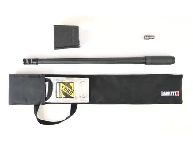 Precision shooting barrel and suppressor set with case for enhanced accuracy and noise reduction.