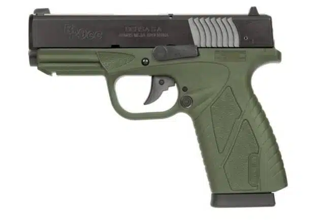 Compact matte green BP9ODCC pistol with textured grip and sleek design for concealed carry.