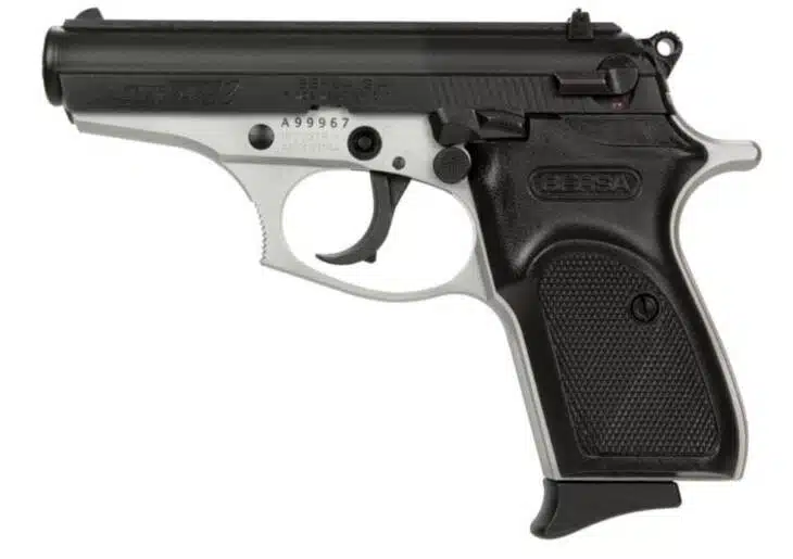 Compact BST22DT pistol with ergonomic grip for secure handling and personal defense.