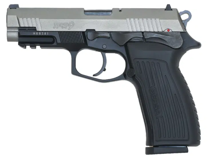 BSTPR9DT semi-automatic pistol with two-tone finish, ergonomic grip, and smooth double-action trigger.