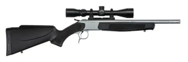 Sleek CVCR4818SSC hunting rifle with silver barrel, black stock, and precision scope for accuracy.