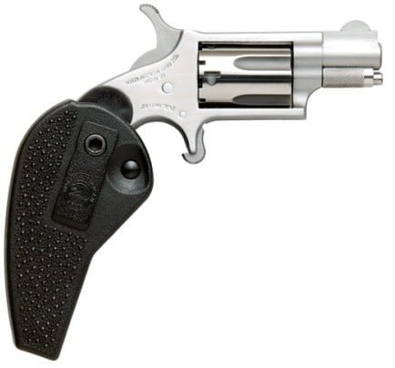 Compact silver revolver with black grip, ideal for concealed carry and personal protection.