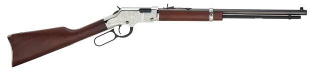 Elegant lever-action rifle with polished metal and dark wood, perfect for hunting and sport shooting.