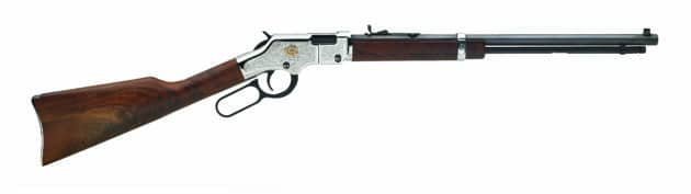 Elegant lever-action rifle with polished metal and walnut stock, perfect for hunting and sport shooting.