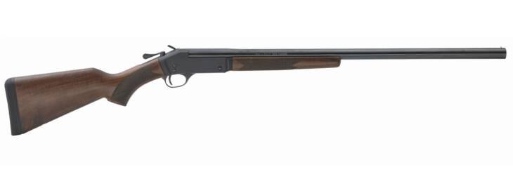 Classic single-shot shotgun with matte black barrel and elegant wooden stock for hunting and target shooting.