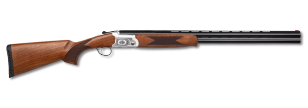 Elegant classic shotgun with a polished wooden stock and ornate, engraved action for collectors and enthusiasts.