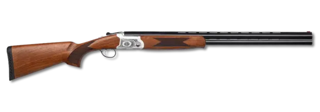 Classic break-action shotgun with polished wood stock and sleek black barrel for performance and style.