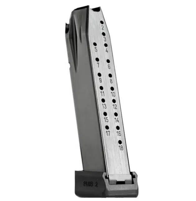 MA550 stainless steel pistol magazine, 18 round capacity, durable design, ideal for reliable performance.
