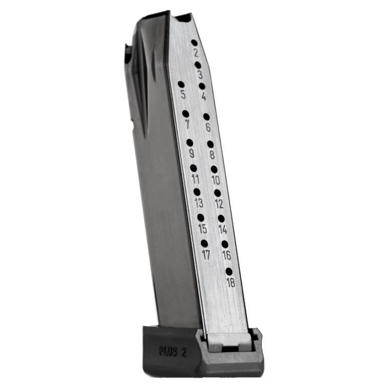 MA550 stainless steel pistol magazine, 18 round capacity, durable design, ideal for reliable performance.