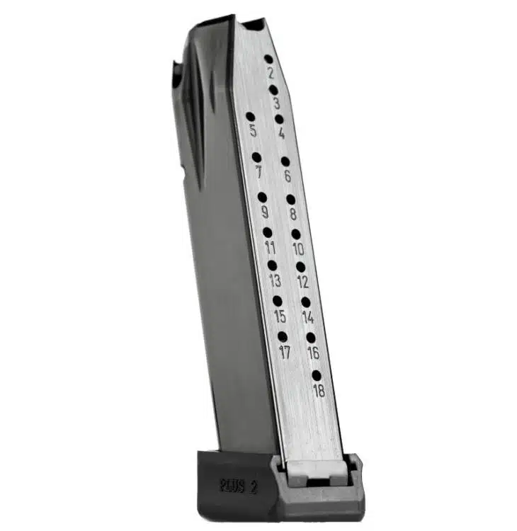 MA550 stainless steel pistol magazine, 18 round capacity, durable design, ideal for reliable performance.