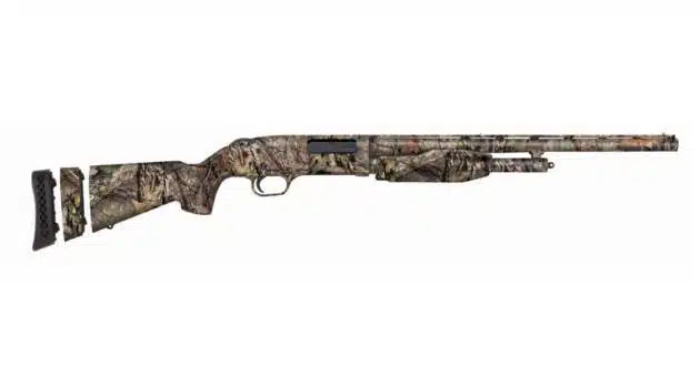 Durable camouflage hunting shotgun with a long barrel for enhanced stealth and accuracy.