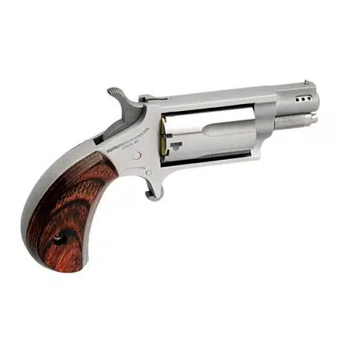 Stylish NAA-22MSC-P stainless steel revolver with wooden grip, perfect for collectors and practical use.