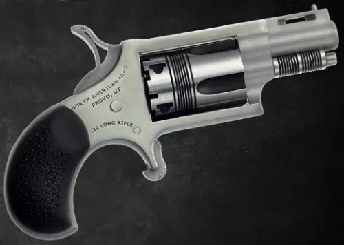 Detailed cutaway of a compact revolver highlighting its innovative design and internal mechanisms.