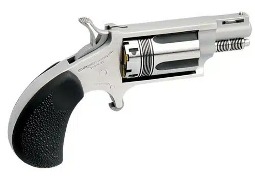 Polished silver revolver with ergonomic grip, ideal for self-defense and concealed carry.