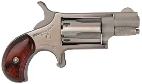 Compact North American Mini Revolver .22 LR with polished finish and ergonomic wood grip.