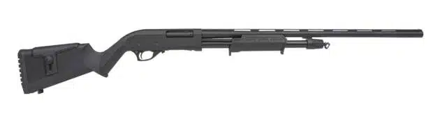 Sleek matte black tactical shotgun for precision shooting, featuring a lightweight stock and optic rail.