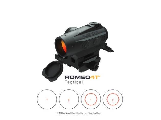 Precision ROMEO4T Tactical Red Dot Sight with customizable reticles and adjustable brightness features.