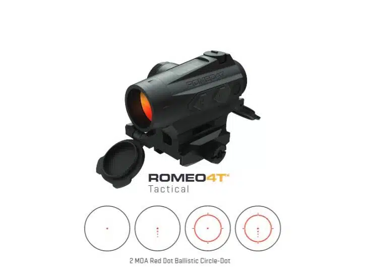 Precision ROMEO4T Tactical Red Dot Sight with customizable reticles and adjustable brightness features.