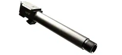 Precision-engineered Glock handgun barrel for enhanced accuracy and reliability in a tactical design.