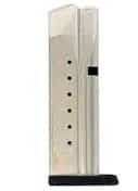 Durable steel firearm magazine with witness holes for quick ammo count and easy handling.