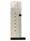 Durable steel firearm magazine with witness holes for quick ammo count and easy handling.