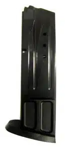 Durable black firearm magazine with capacity indicator, designed for reliable performance and efficiency.