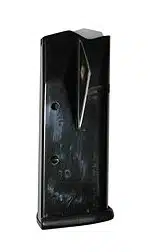 Durable polymer firearm magazine with witness holes for reliable performance and smooth feeding.