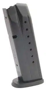Sleek SM39498 metal firearm magazine with witness holes and flared base for reliable performance.