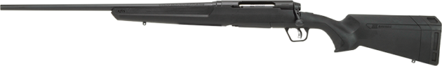 Sleek matte black bolt-action rifle designed for accuracy and precision shooting with ergonomic features.