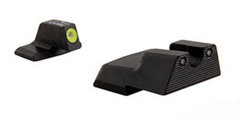 Precision handgun sights with green dot for enhanced accuracy and quick target acquisition.