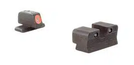 High-Performance handgun sights with red dot front and notched rear for enhanced accuracy.