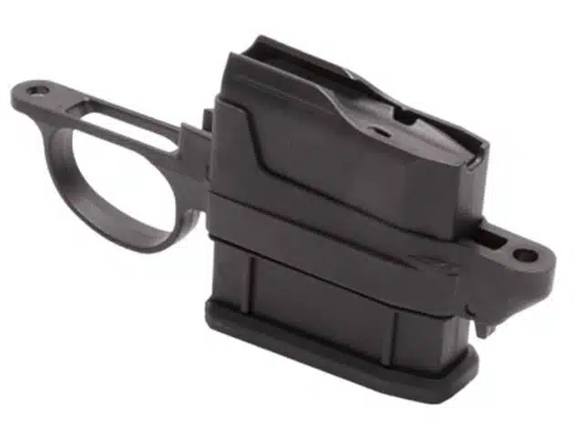 Durable 5-round detachable magazine for modern rifles, ensuring reliable feeding and enhanced shooting performance.