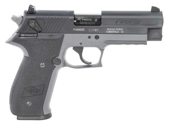 Sleek matte gray semi-automatic pistol with ergonomic grip and ambidextrous safety features.