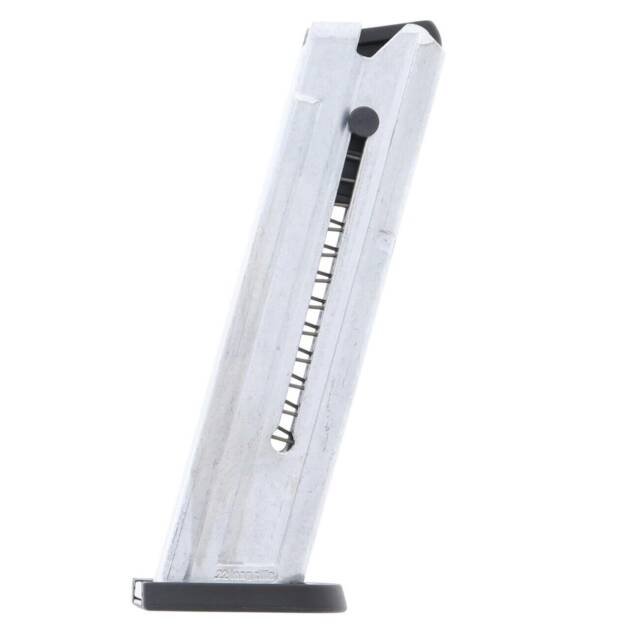 Durable Model 10F679 firearm magazine with viewing window and textured grip for efficient reloading.