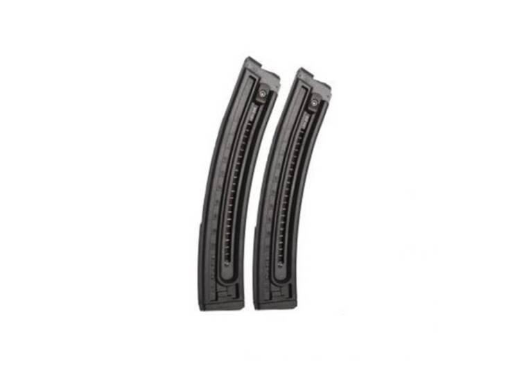 Curved polymer magazines for enhanced performance and compatibility with select firearms.