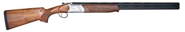 Elegant double-barreled shotgun with polished wood stock, perfect for hunting and sport shooting.