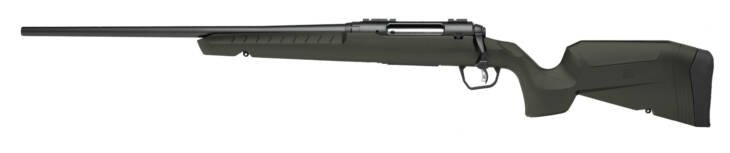 Tactical bolt-action rifle with ergonomic green stock, designed for precision shooting and durability.