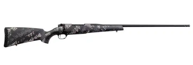 Sleek matte black hunting rifle with precision barrel and ergonomic stock for optimal performance.