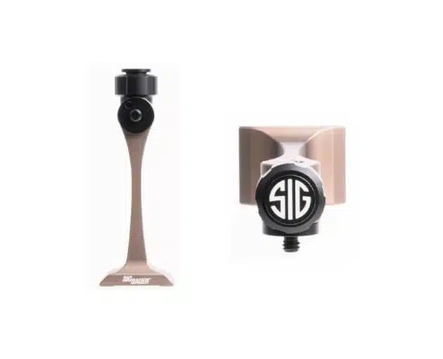 Versatile tan scope mount with black attachment for enhanced shooting precision and reliability.