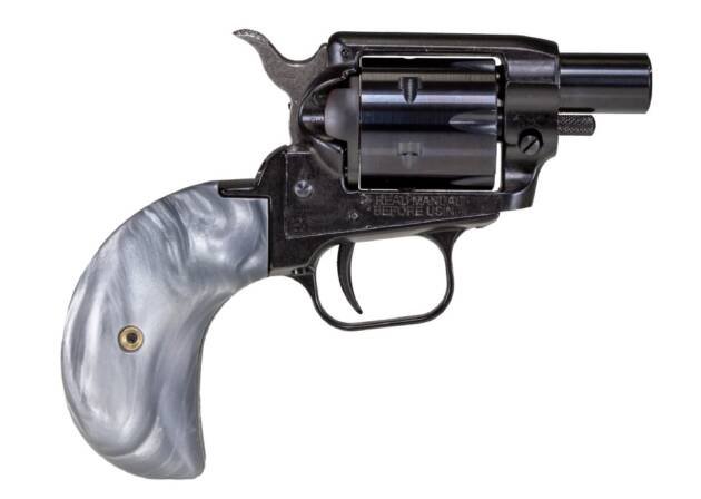 Compact revolver with polished finish and marble grip, perfect for personal defense and collectors.