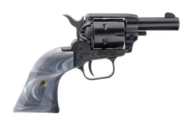 Sleek classic revolver with marbled grip and vintage appeal for collectors and enthusiasts.