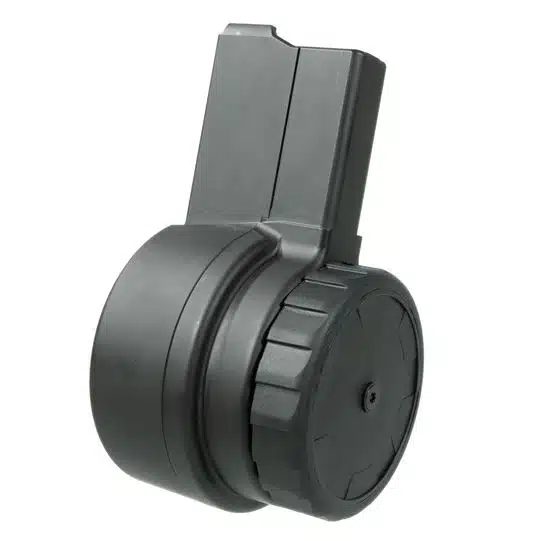 Lightweight adjustable rotary magazine for rifles, ideal for tactical use and competitive shooting.