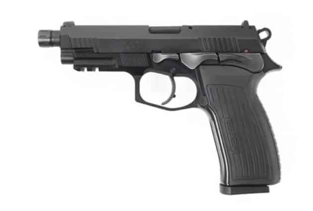 Sleek tactical handgun with ergonomic grip, flash suppressor, and advanced safety features for reliable performance.