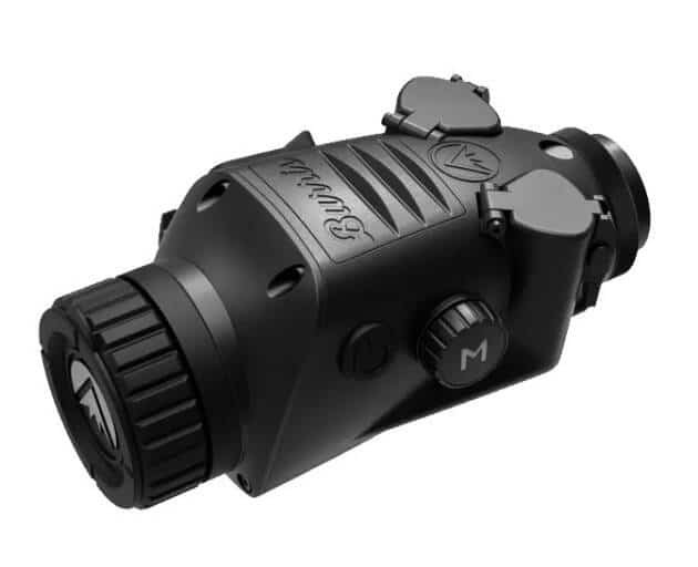 Compact night vision monocular with ergonomic grip for enhanced low-light performance and durability.