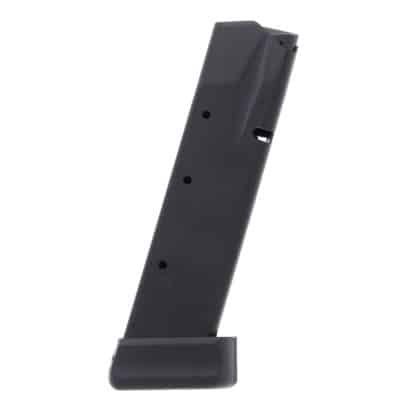 19-Round Polymer Firearm Magazine with Witness Holes for Reliable Performance and Easy Ammo Monitoring.