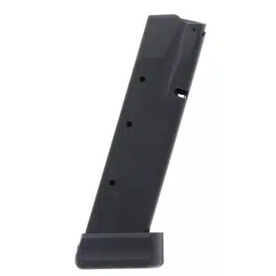 19-Round Polymer Firearm Magazine with Witness Holes for Reliable Performance and Easy Ammo Monitoring.